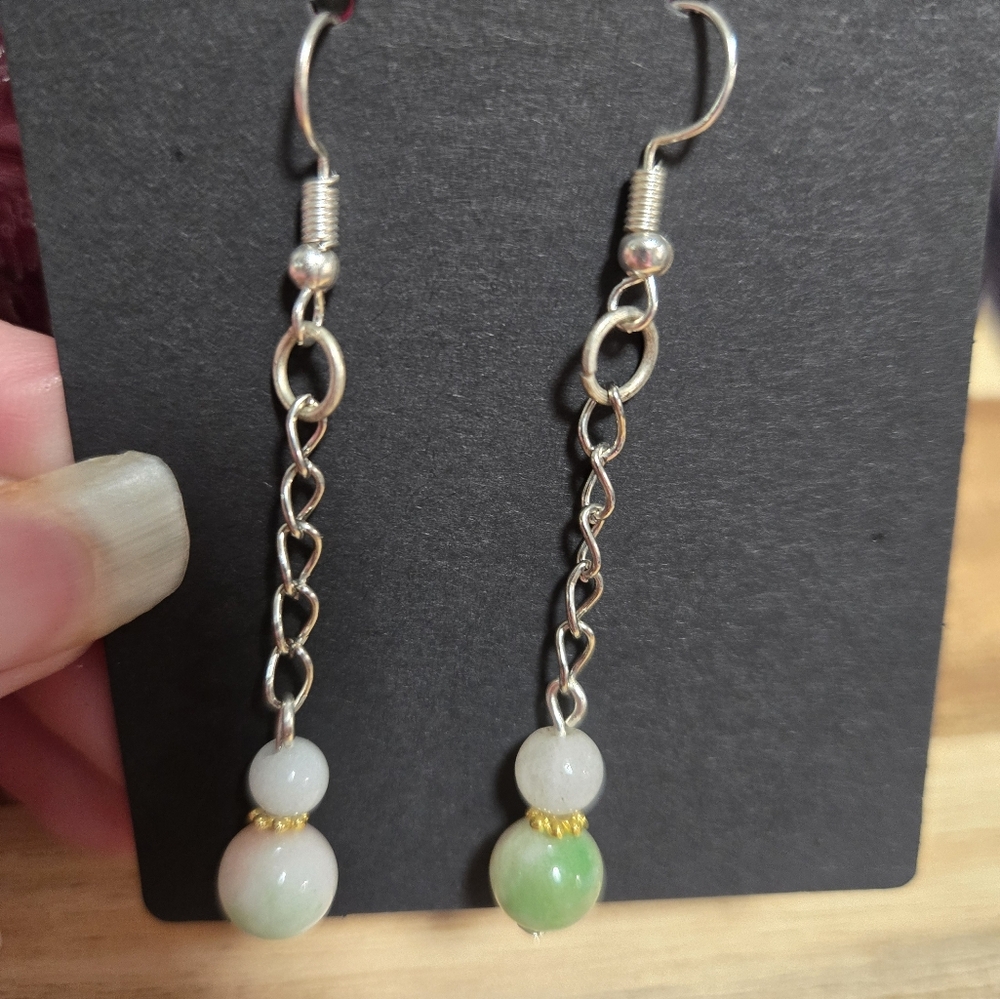 Beautiful Handmade Natural Stone + Chain Boho Dangle Drop Earrings